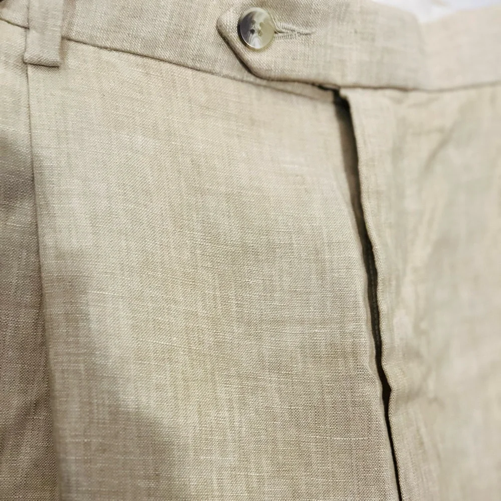 Jos A Bank Mens 38x30  Beige Linen Pleated Cuffed Casual Dress Pants - Picture 4 of 6